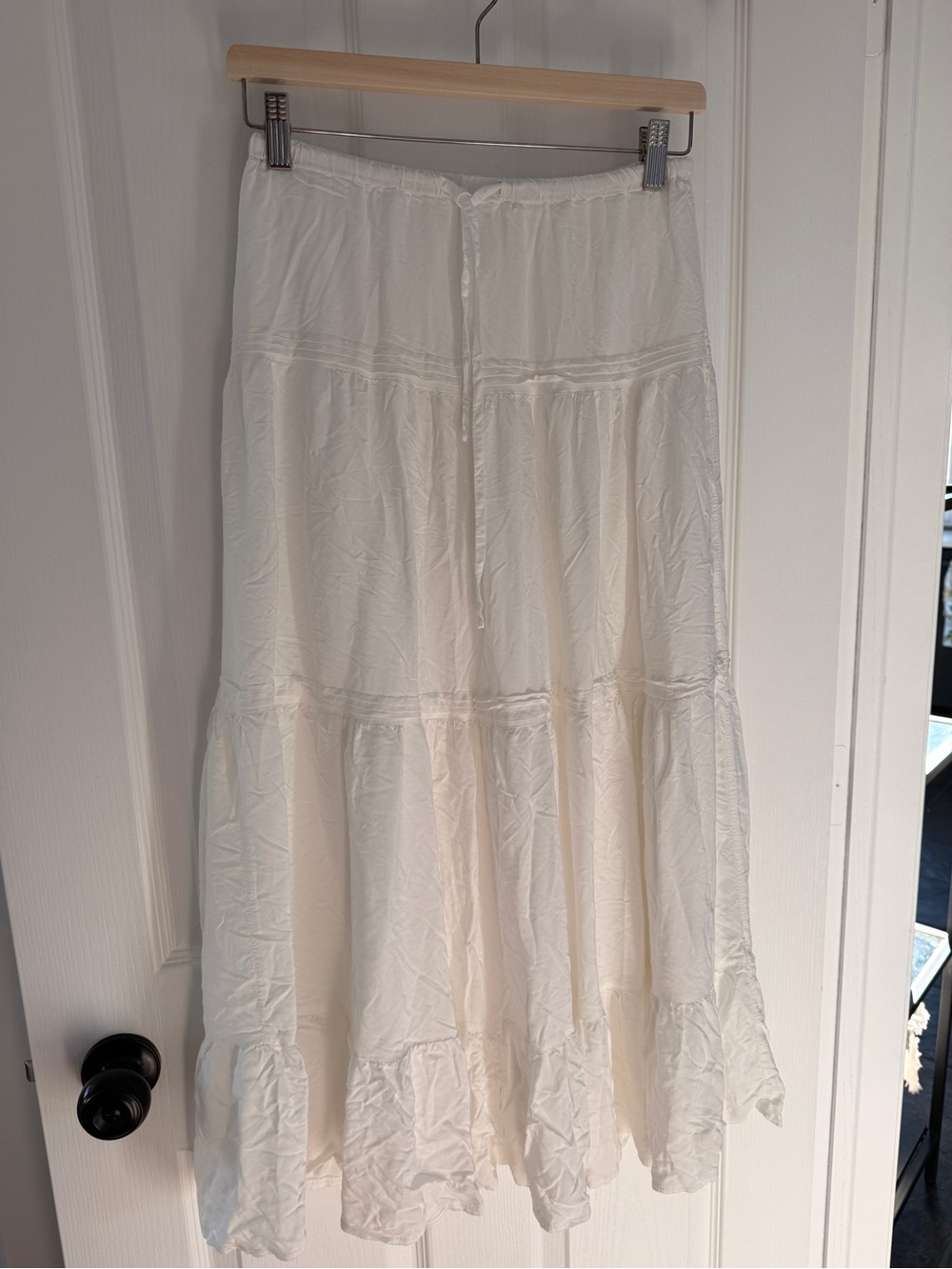 SHEIN Cream Tiered Maxi Skirt with Drawstring Waist